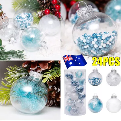 24X Clear Plastic Ball Christmas Baubles Fillable Xmas Tree Balls Ornament Decor • $24.99