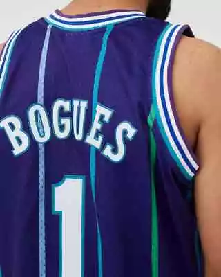 Mitchell & Ness Charlotte Hornets Muggsy Bogues SWINGMAN Purple Stripes Jersey • $130