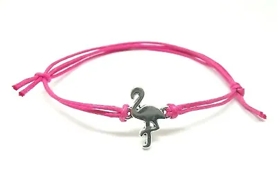 Silver Flamingo Charm Waxed Cord Friendship Wish Bracelet...Choice Of 20 Colours • £1.75