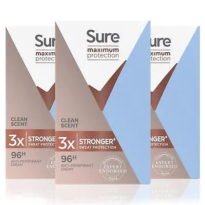 £15.99 • Buy 3x Sure Women Maximum Protection Anti-Perspirant Cream Stick 96H Protection 45ml