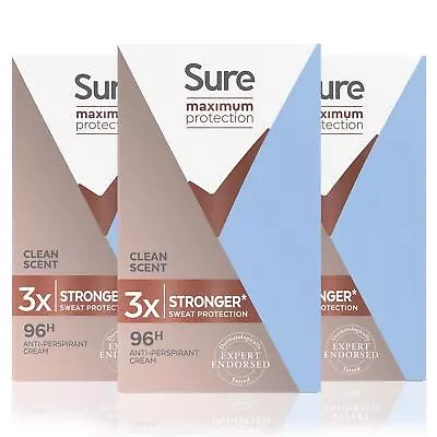 £15.99 • Buy 3x Sure Women Maximum Protection Anti-Perspirant Cream Stick 96H Protection 45ml