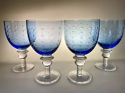 2 Sets Of 4 Zrike Pavilion Blue Water Goblets Clear Stem Controlled Bubble Large • $45