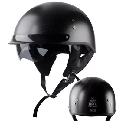 DOT Real Carbon Fiber Motorcycle Half Helmet Integrated Sun Visor Safety Helmet • $136.99
