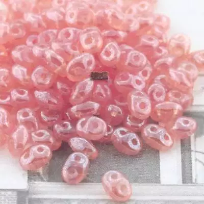 10g Czech SuperDuo 2 Hole Beads - OPAL Rose White LUSTER - 2.5x5mm • $2.60