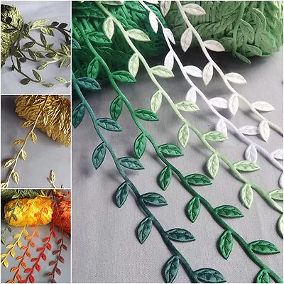  VINTAGE Satin Leaf Leaves Vine Garlands Ribbon Sew On Lace Trim Bridal Spring • £1.30