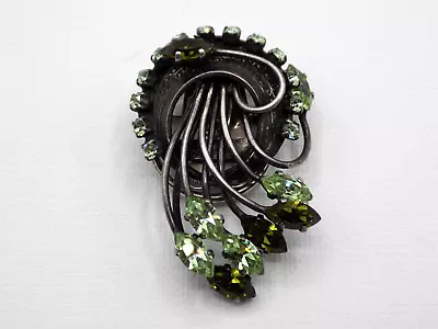 Vintage French  Brevete SGDG  Brooch Scarf Clip Green Rhinestones • $29.99