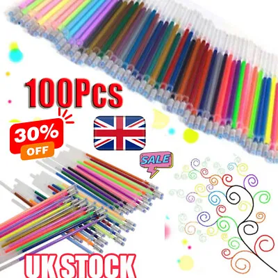 100x Gel Pens Refills Set Metallic Pastel Glitter Neon For Adult Colouring Book • £7.67