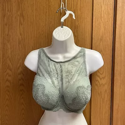 Victoria's Secret Dream Angels Lined Demi Double Green Lace Bra Size 36DD • $11.99