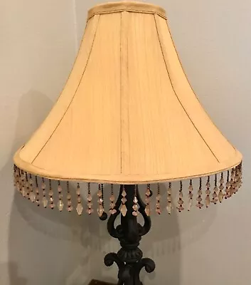 Vintage Fabric Bell Lamp Shade Beaded Fringe 16”D 11” Slant • $48