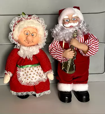 Vintage Mr. & Mrs. Santa Claus Musical Figure Moves Dancing Playing Violin • $30