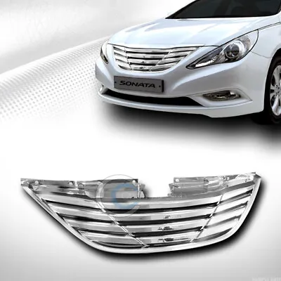 Fits 10-13 Hyundai Sonata Chrome Horizontal Front Hood Bumper Grill Grille Guard • $69.95