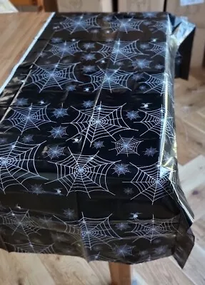 Black Halloween Table Cloth Tablecloth Cover Party Kids Spider Web Spiderweb  • £3.49