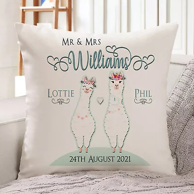 Personalised Llama Wedding Cushion Cover Anniversary Pillow Mr & Mrs Gift KC87 • £12.95