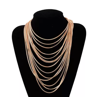 £6.49 • Buy Multi Layers Gold Chain Necklace Collar Statement Fashion Women Jewellery