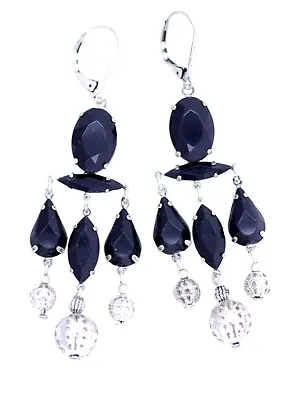 Stunning Vintage Retro Style  Black Crystal Chandelier Earrings • £4.59