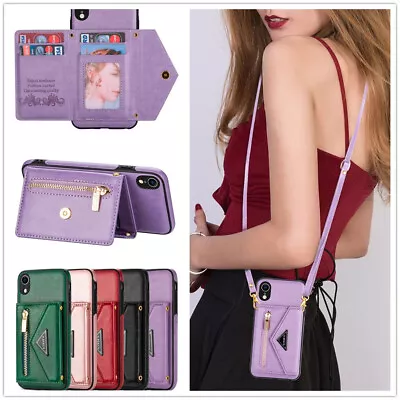 For IPhone Samsung Leather Wallet +Strap Card Bag Stand Fashion Women Phone Case • £7.19