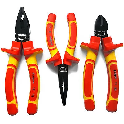 VDE Plier Set. Pro Insulated Combination Long Nose Pliers & Diagonal Cutter Set • £21.75