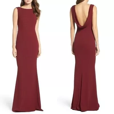 Katie May Vionnet Drape Open Back Crepe Gown Sleeveless Dress Bordeaux • $165