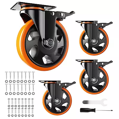 4 Inch Caster Wheels Casters Set Of 4 Heavy Duty Casters With Brake 2200 Lb... • $80.39