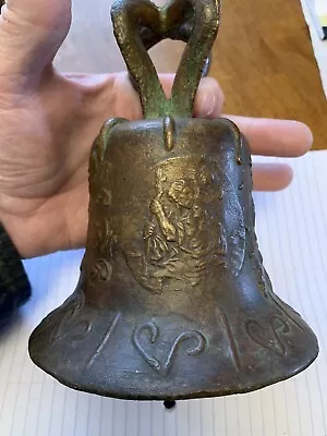 VINTAGE BRONZE MISSION BELL RELIGIOUS SCENES Spanish Colonial 1818 Church • $500