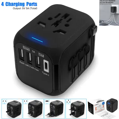 $28.96 • Buy International Travel Adapter 3 USB & Type-C Wall Power Charger 5A Worldwide Plug