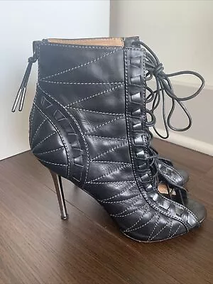 L.A.M.B. Women’s Black Leather Heels Strappy Sandals Shoes Boots Size 9.5 • $80