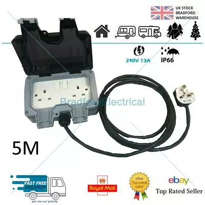 Exterior Double Plug Socket 1m - 20m | Outside Extension Lead | WaterproofIP66 • £17