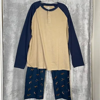 Woolrich Pajama Set Men's Size XL Brown Blue 2 Piece Pants & Henly T Dog Pattern • $19.15