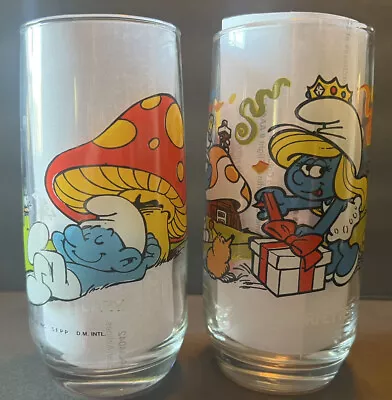 2 VTG SMURFETTE 1983  and LAZY SMURF 1982 GLASSES WALLACE BERRIE & CO  • $12