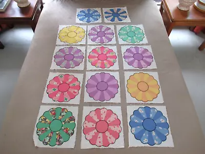 14 Vintage Never Used Or Washed Feed Sack Hand Stitched Quilt BLOCKS; 11  Square • $16