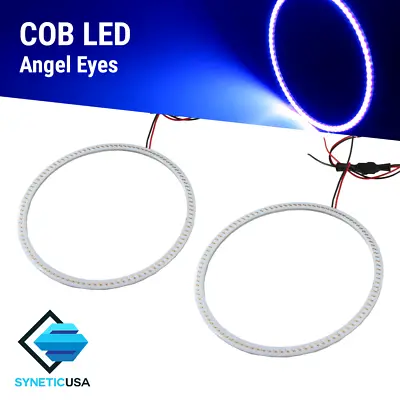 A Pair Angel Eyes COB Halo Ring Blue 60mm-130mm LED Light Headlight Fog Housing • $15.79