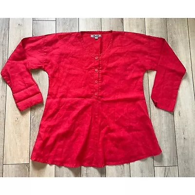 FLAX Brand Half Button Up 100% Linen Shirt Blouse Tunic Top Womens Small Red • $24.95