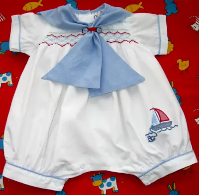 Couche Tot Nautical Play Suit Newborn Smocked Sailor Romper Baby Boy 0-3 M • £17.95