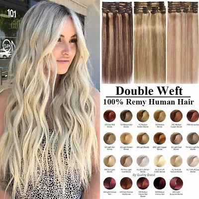 CLEARANCE Double THICK Weft Clip In Human Remy Hair Extensions Full Head 200gram • $150.63