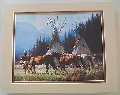 A New Day By Martin Grelle Native American Western Tepee 9x12 Double Matted ❤❤ • $59.99