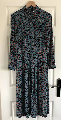 Mint Velvet Gorgeous Teal Leopard Midi Print Shirt Dress Size 8. WORN ONCE • £65
