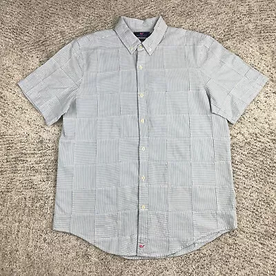 Vineyard Vines Shirt Mens Large Slim Fit Murray Patchwork Blue Stripe Button Up • $34.89