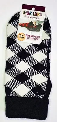 Muk Luk Women Thermal Slipper Socks-BLACK CHECKERED-Tog Rating 3.0Shoe SZ 6-10 • $14.99