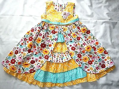 £35.57 • Buy Jelly The Pug SPRING BLING Hannah Woven Dress Yellow Aqua White Red Size 6 NWT