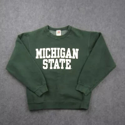 Michigan State Crewneck Sweatshirt Mens Small Green Spellout VTG Block NCAA • $27.95