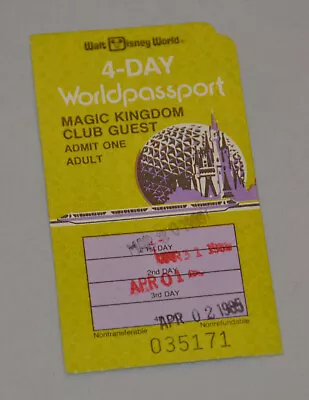 4 Day Worldpassport WALT DISNEY WORLD Ticket Magic Kingdom Club Guest 1980s WDW • $35