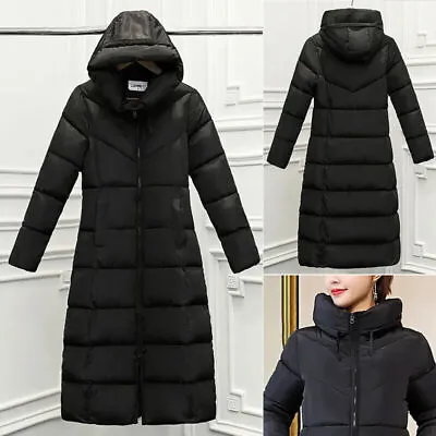 Winter Womens Long Parka Quilted Knee Coat Hooded Ladies Warm Padded Jacket • £19.99