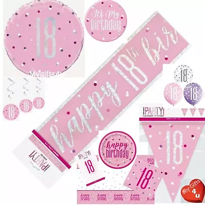 Pink Age 18th & Happy Birthday Party Decorations Buntings Banners Balloon Silver • £2.50