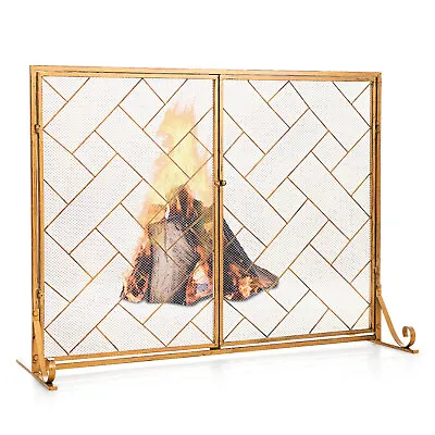 2-Panel Fireplace Screen W/ Double Door Fire Spark Guard Safety Fence • $79.99