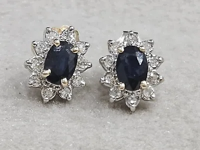 VINTAGE Pair Of Solid 14k Gold Black Spinel & Diamond Halo Earrings 2.27Gms. • $135