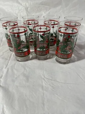 Vintage Set Of 7 Christmas Coca Cola Holly Berry Drinking Glasses • $25