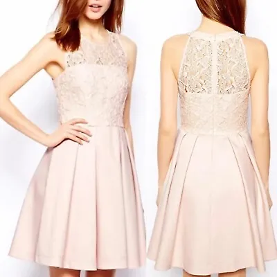 £160 •Karen Millen• Pale Pink Lace Bodice Skater Dress Sz 10 UK. BNWT. #M • £40