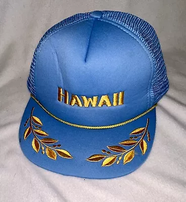 Vintage 80s HAWAII HAWAIIAN TRUCKER MESH SNAPBACK HAT CAP Embroidered Blue • $14.99