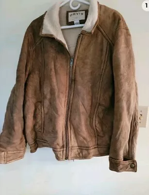 Orvis Jacket Mens Large Brown Leather Sherpa Lined Coat • $95