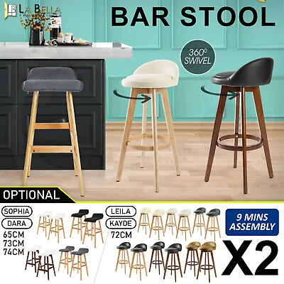 $79 • Buy 2X Wooden Bar Stool Barstools Dining Chair Kitchen Stools Swivel PU Fabric